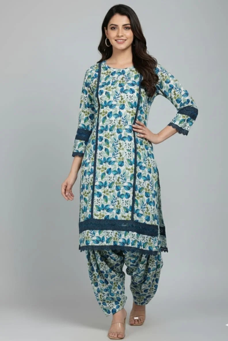 2 Piece Blue Floral Eastern Elegance