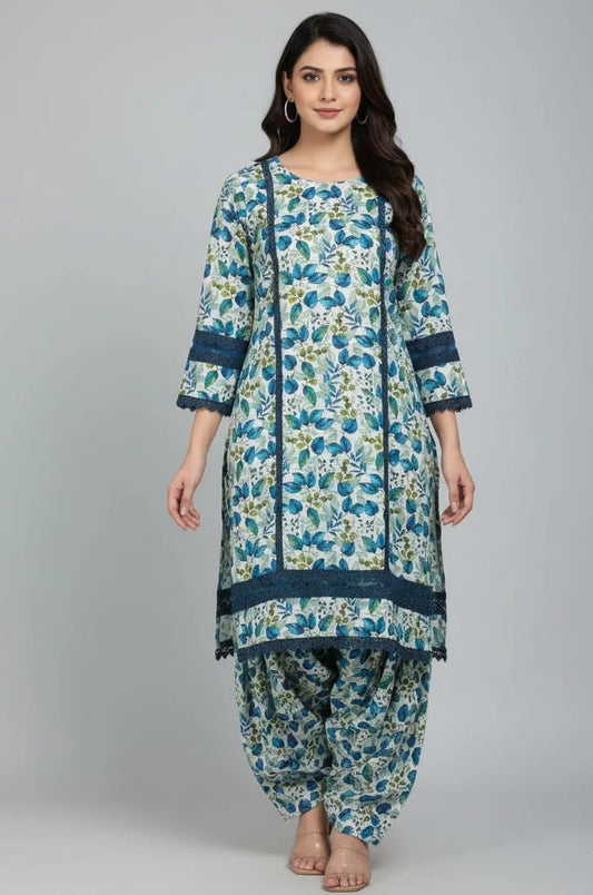 2 Piece Blue Floral Eastern Elegance