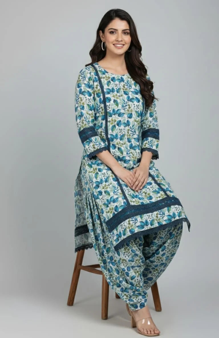 2 Piece Blue Floral Eastern Elegance