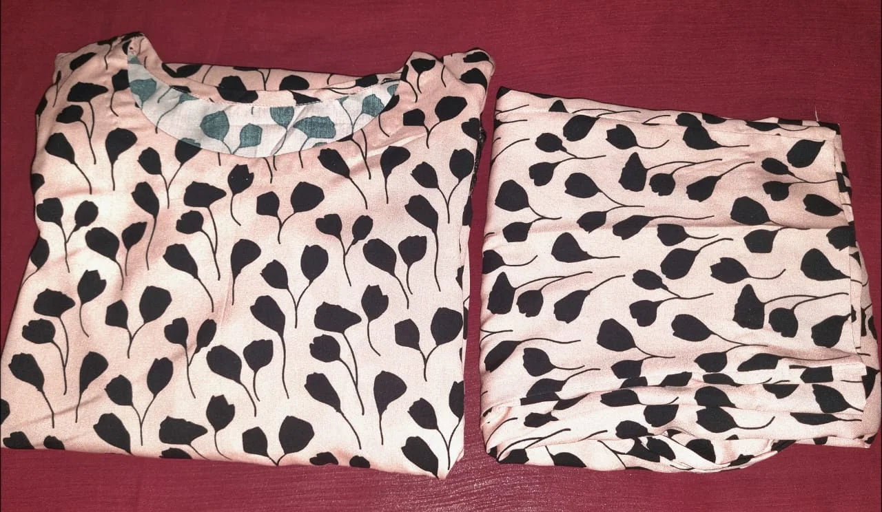 2 Piece Blush Pink Base with Black Floral Print