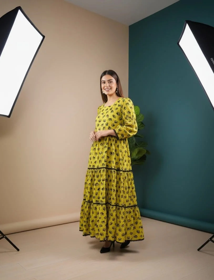 The Lime Tiered Ruffle Frock