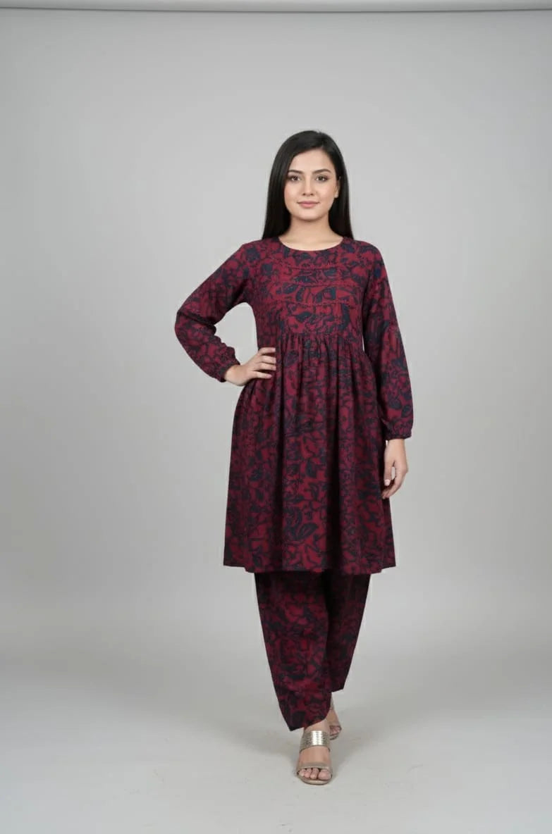 2 Piece Burgundy Bloom Frock