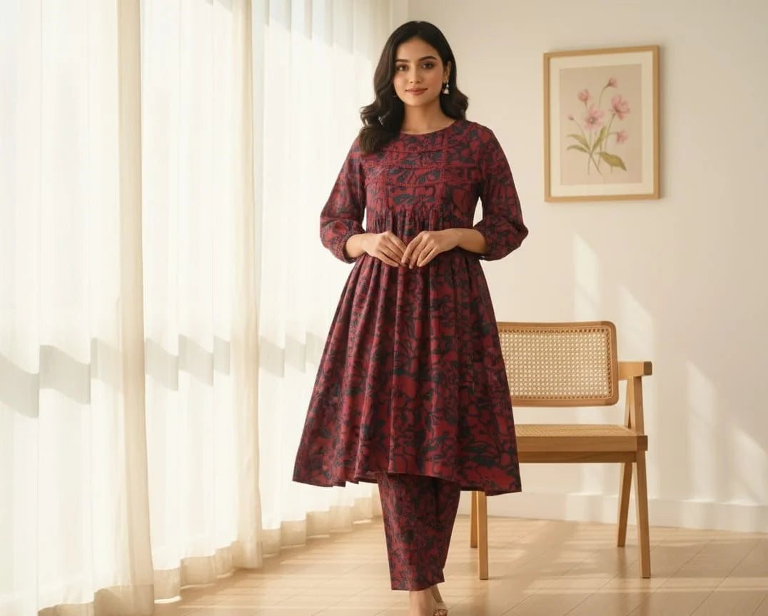 2 Piece Burgundy Bloom Frock