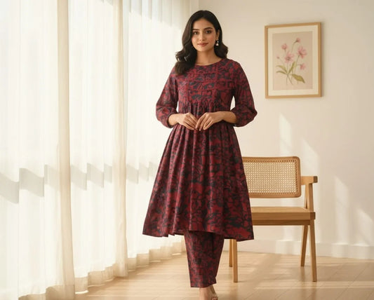 2 Piece Burgundy Bloom Frock