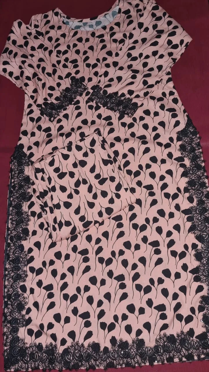 2 Piece Blush Pink Base with Black Floral Print