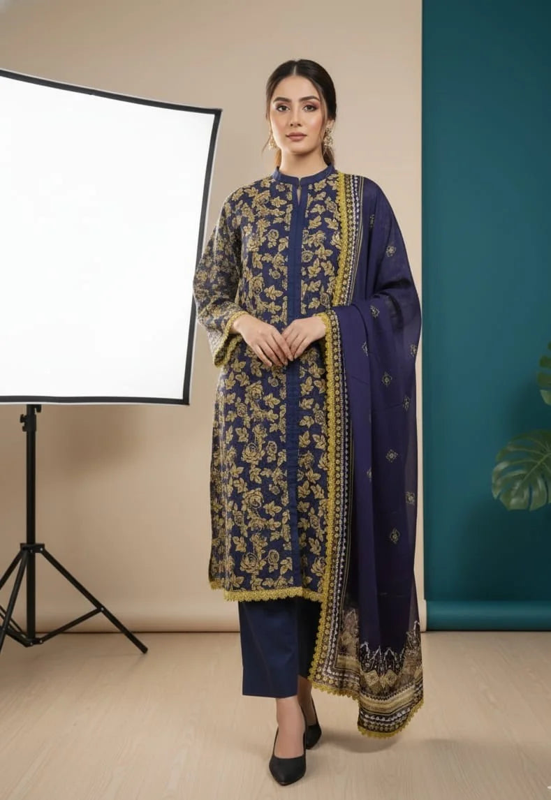 3 Piece Royal Bloom Lawn Suit