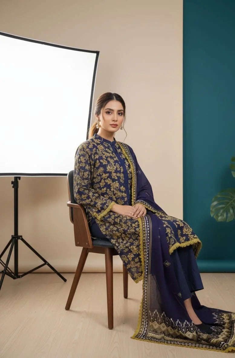 3 Piece Royal Bloom Lawn Suit